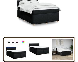 vidaXL Boxspring 140x200 cm met LED en topmatras Boxspring - Boxspringbed - Tweepersoonsbed - Lederen Bed - Houten Bed