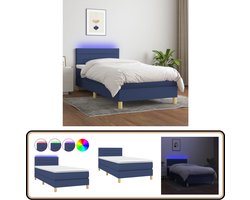 vidaXL Boxspring 90x200 cm met LED en matrassen Boxspring - Led Bed - Slaapcomfort - Tweepersoonsbed - Blue Bedroom Furniture