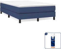 vidaXL boxspring bed - 120 x 200 cm - stof - blauw - Inclusief textielbeschermer 500 ml