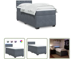 vidaXL Boxspring Bed - Boxspring - Boxspring met matras fluweel donkergrijs 1-persoons (alleen AU) - Enkelpersoonlig Bed - Fluweel Bed - Dark Grey Bed