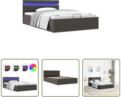 vidaXL Boxspring Bed - Donker Grijs Bed - Bedframe met opbergruimte en LED stof donkergrijs 140x200 cm - Led Verlichting Bed - Hydraulisch Bed - Opbergbed