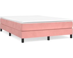 vidaXL - Boxspring - bed - fluweel - roze - 140x200 - cm