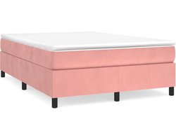 vidaXL - Boxspring - bed - fluweel - roze - 140x200 - cm