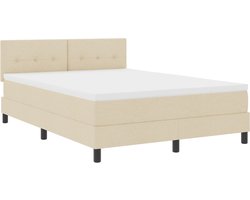 vidaXL - Boxspring - bed - met - hoofdeinde - Crème - 140 - x - 200 - cm - Stof