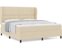 vidaXL - Boxspring - bed - met - hoofdeinde - Crème - 180 - x - 200 - cm - Stof