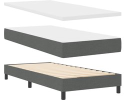 vidaXL - Boxspring - bed - met - kussen - Donkergrijs - 190 - x - 140 - cm - Stof