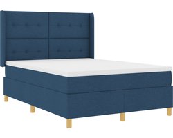 vidaXL - Boxspring - bed - met - LED-stripverlichting - Blauw - 140 - x - 200 - cm - Stof