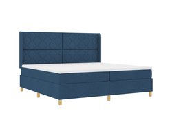 vidaXL - Boxspring - bed - met - LED-stripverlichting - Blauw - 200 - x - 200 - cm - Stof