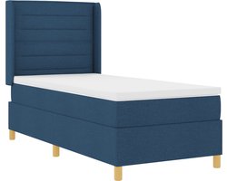 vidaXL - Boxspring - bed - met - LED-stripverlichting - Blauw - 90 - x - 190 - cm - Stof