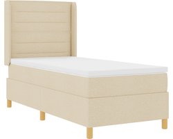 vidaXL - Boxspring - bed - met - LED-stripverlichting - Crème - 100 - x - 200 - cm - Stof