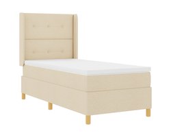 vidaXL - Boxspring - bed - met - LED-stripverlichting - Crème - 100 - x - 200 - cm - Stof