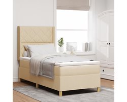vidaXL - Boxspring - bed - met - LED-stripverlichting - Crème - 100 - x - 200 - cm - Stof