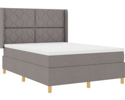 vidaXL - Boxspring - bed - met - LED-stripverlichting - Taupe - 140 - x - 190 - cm - Stof