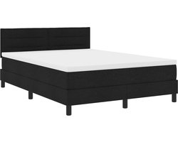 vidaXL - Boxspring - bed - met - LED-stripverlichting - Zwart - 140 - x - 200 - cm - Stof