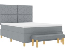 vidaXL - Boxspring - bed - met - matras - Lichtgrijs - 140 - x - 190 - cm - Stof