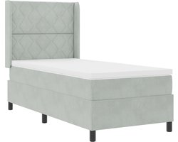 vidaXL - Boxspring - bed - met - matras - met - LED - Lichtgrijs - 90 - x - 190 - cm - Fluweel