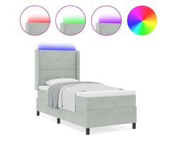 vidaXL - Boxspring - bed - met - matras - met - LED - Lichtgrijs - 90 - x - 200 - cm - Fluweel