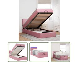 vidaXL Boxspring Bed - Ottoman Bed - Ottoman bed met matras en LED's 100x200 cm fluweel roze - Tweepersoonsbed - Velvet Bed - Rozerood Bed