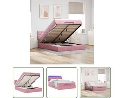 vidaXL Boxspring Bed - Ottoman Bed - Ottoman bed met matras en LED's 140x190cm fluweel roze - Velvet Bed - Led Bed - Stapelbed