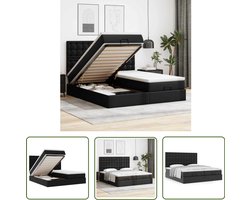 vidaXL Boxspring Bed - Ottoman Bed - Ottoman bed met matrassen 160x200cm kunstleer zwart - Slaapbank - Opslagbed - Lederen Bed