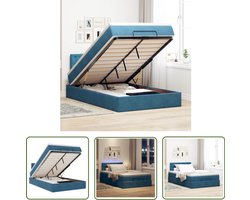 vidaXL Boxspring - Bedpoef - Bed poef met matras en LED's 120x190 cm fluweel donkerblauw - Slaapbank - Led Lamp - Usb Aansluiting