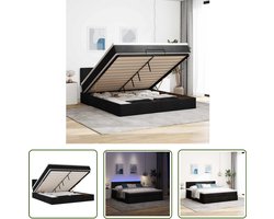 vidaXL Boxspring - Bedpoef - Bed poef met matras en LED's 180x200 cm stof zwart - Slaapbank - Tweepersoonsbed - Led Lampen