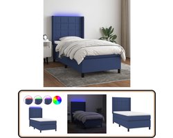 vidaXL Boxspring - Blauw - Inclusief Matras en LED Blauwe Boxspring - Boxspring Bed - Led Lampje - Boxspring Met Led - Tweepersoonsboxspring