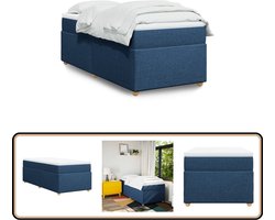 vidaXL Boxspring - Blauw - Inclusief matras en topmatras Boxspringbed - Slaapcomfort - Pocketveringmatras - Zachte Matras - Blauwe Beddengoed