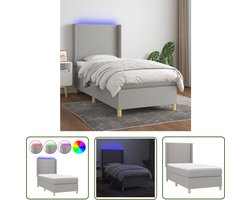 vidaXL Boxspring - Boxspring Bed - Boxspring met matras en LED stof lichtgrijs 90x200 cm - Led Lampje - Elektrisch Bed - Tweepersoons Bed