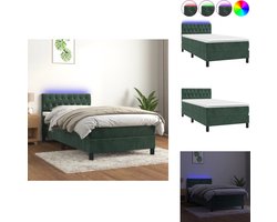 vidaXL Boxspring - Boxsprings - Bed - Slaapmeubel - Boxspring met matras en LED fluweel donkergroen 90x190 cm