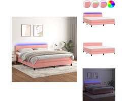 vidaXL Boxspring - Boxsprings - Bed - Slaapmeubel - Boxspring met matras en LED fluweel roze 180x200 cm
