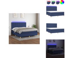 vidaXL Boxspring - Boxsprings - Bed - Slaapmeubel - Boxspring met matras en LED stof blauw 160x200 cm