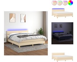 vidaXL Boxspring - Boxsprings - Bed - Slaapmeubel - Boxspring met matras en LED stof crèmekleurig 160x200 cm