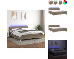 vidaXL Boxspring - Boxsprings - Bed - Slaapmeubel - Boxspring met matras en LED stof taupe 160x200 cm