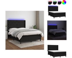 vidaXL Boxspring - Boxsprings - Bed - Slaapmeubel - Boxspring met matras en LED stof zwart 140x200 cm