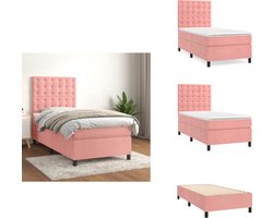 vidaXL Boxspring - Boxsprings - Bed - Slaapmeubel - Boxspring met matras fluweel roze 90x200 cm