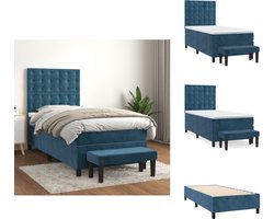 vidaXL Boxspring - Boxsprings - Pocketveringbed - Bed - Boxspring met matras fluweel donkerblauw 90x200 cm