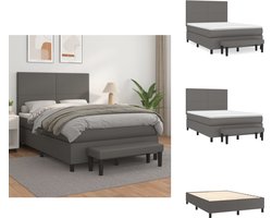 vidaXL Boxspring - Boxsprings - Pocketveringbed - Bed - Boxspring met matras kunstleer grijs 140x190 cm