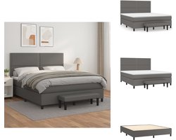 vidaXL Boxspring - Boxsprings - Pocketveringbed - Bed - Boxspring met matras kunstleer grijs 180x200 cm
