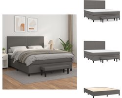 vidaXL Boxspring - Boxsprings - Pocketveringbed - Bed - Boxspring met matras kunstleer grijs 180x200 cm