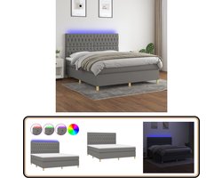 vidaXL Boxspring - Donkergrijs - 180x200 cm - LED-Verlichting Boxspring - Donkere Kleuren - Led Lampen - Elektrisch Verstelbare Hoofdbord - Pocketed Veren Matras