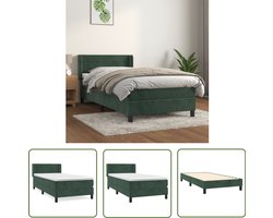 vidaXL Boxspring - Fluweel - Donkergroen - 100x200 cm Boxspringbed - Fluweel Bed - Donkere Groene Bed - Tweepersoons Bed - Hoofdbord