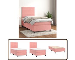 vidaXL Boxspring - Fluweel Roze - 100x200 cm - Inclusief Matras Boxspringbed - Fluweel Bed - Velvet Bed - Tweepersoonsbed - Rosé Bed