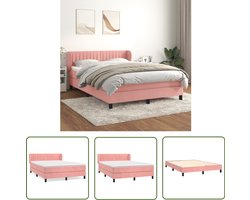 vidaXL Boxspring - Fluweel Roze - 140x200 cm Boxspringbed - Fluweel Bed - Rosé Bed - Tweepersoons Bed - Boxspring