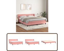 vidaXL Boxspring Fluweel - Roze - Inclusief Matras 180x200 cm Boxspringbed - Fluweel Bed - Rozerood Bed - Tweepersoonsbed - King Size Bed