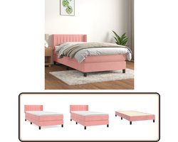 vidaXL Boxspring - Fluweel Roze - Inclusief Matras 90x200 cm Boxspringbed - Fluweel Bed - Roze Bed - Tweepersoons Bed - Hoofdbord