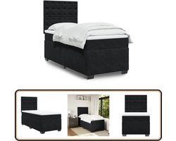 vidaXL Boxspring - Fluweel Zwart - Inclusief Matras Boxspringbed - Boxspring - Tweepersoonsbed - Velvet Bed - Pocketed Spring Mattress