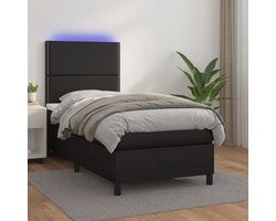 vidaXL Boxspring Junior - Boxspring Kinderkamer - Boxspring met matras en LED kunstleer zwart 90x200 cm - Kinderslaapkamers - Led Lampje Bed - Kids Bedroom Furniture
