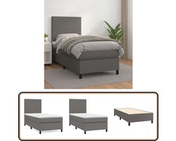 vidaXL Boxspring Kunstleer Grijs - 90x200 cm Boxspring Bed - Grijze Boxspring - Tweepersoons Bed - Kunstleder Bed - Pocketed Spring Mattress