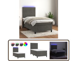 vidaXL Boxspring LED Fluweel Donkergrijs - 90x200 cm Boxspring - Bed - Donkere Kleuren - Velvet - Led Lampjes